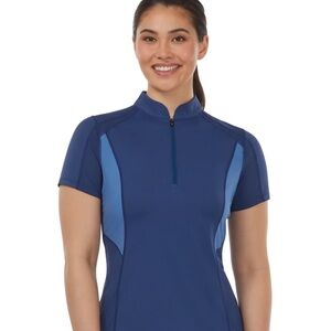 Navy Blue Short Sleeve Athletic Zip-Front Top